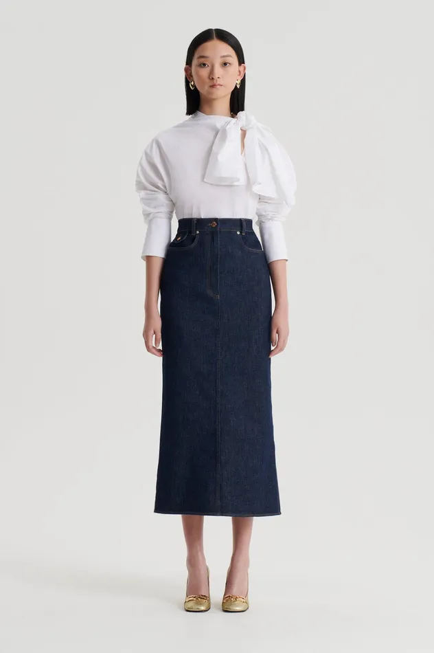 Women Denim Scanlan Theodore DENIM FIVE POCKET PENCIL SKIRT INDIGOB