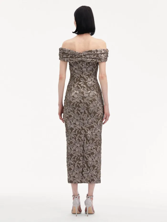 Women Dresses Oscar De La Renta Metallic Orchid Jacquard Cocktail Dress Truffle Brass Women Dresses Oscar De La Renta Metallic Orchid Jacquard Cocktail Dress Truffle Brass