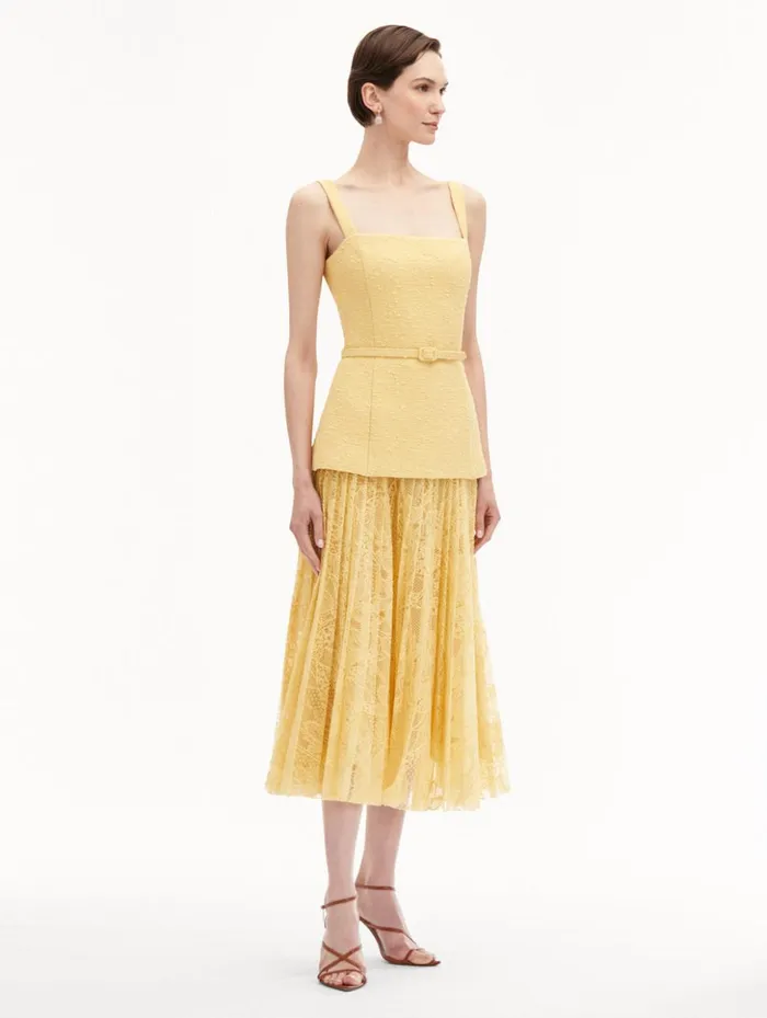 Women Dresses Oscar De La Renta Orchid Guipure and Tweed Dress Banana Women Dresses Oscar De La Renta Orchid Guipure and Tweed Dress Banana