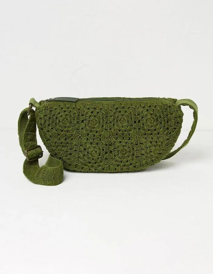 Women FatFace Festival Collection Lettie Macrame Sling Bag Green