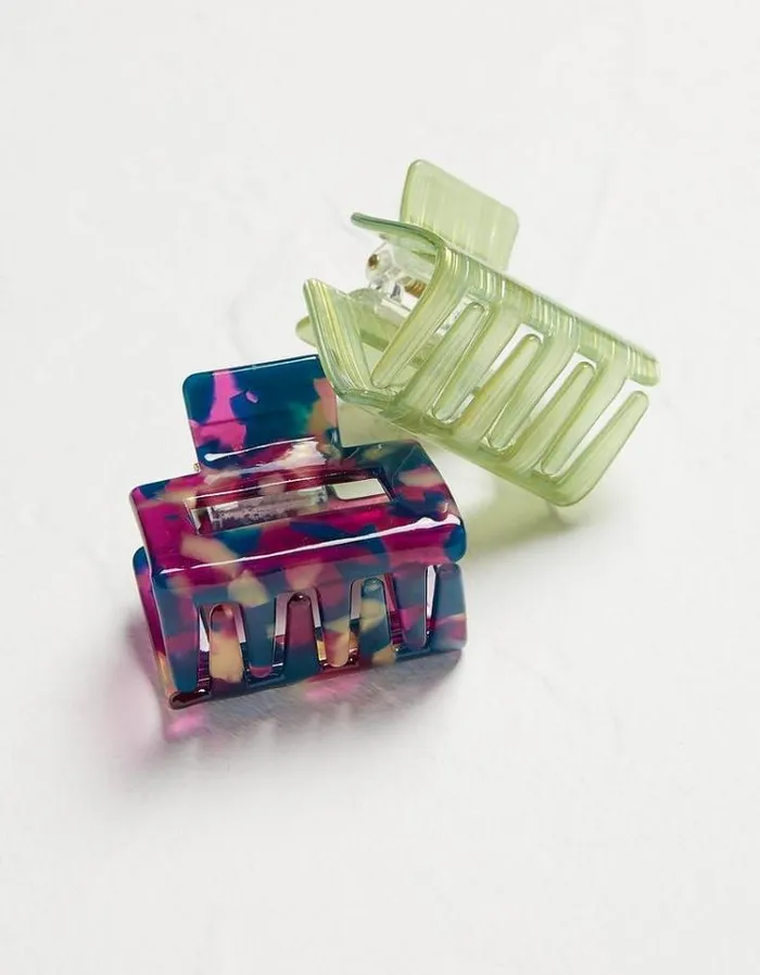 Women FatFace Hair Accessories 2 Pack Resin Claw Clip Multi
