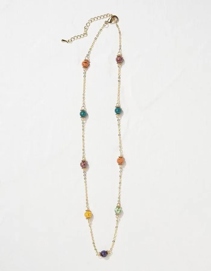 Women FatFace Jewelry Ceramic Bead Chain Necklace Bright Green
