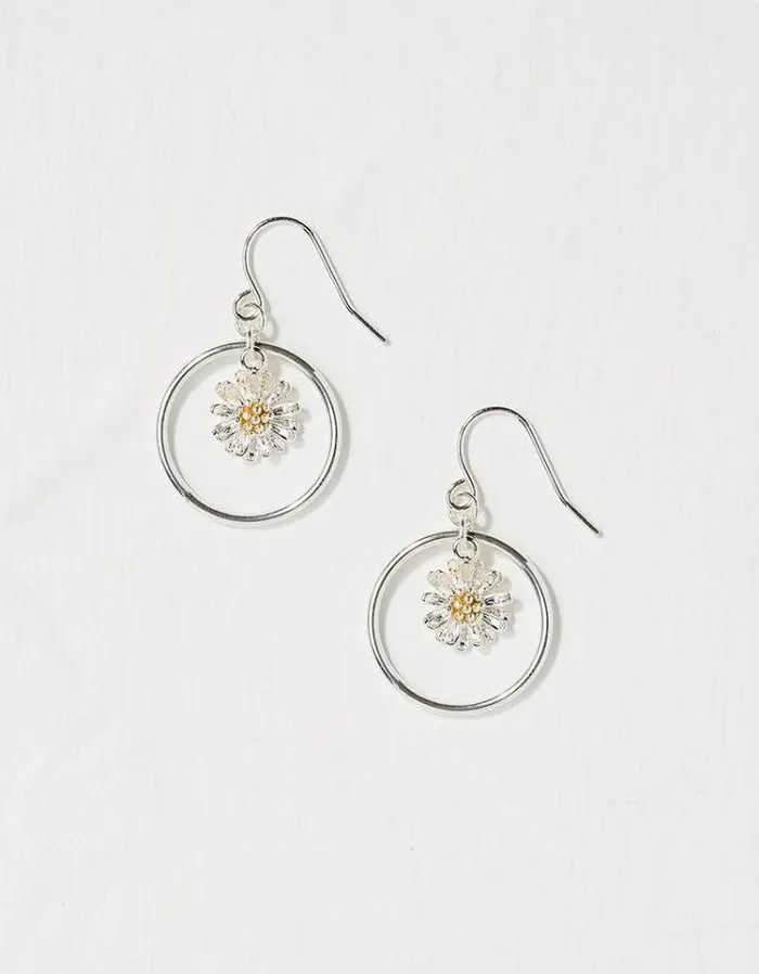 Women FatFace Jewelry Daisy Drop Earrings Silver