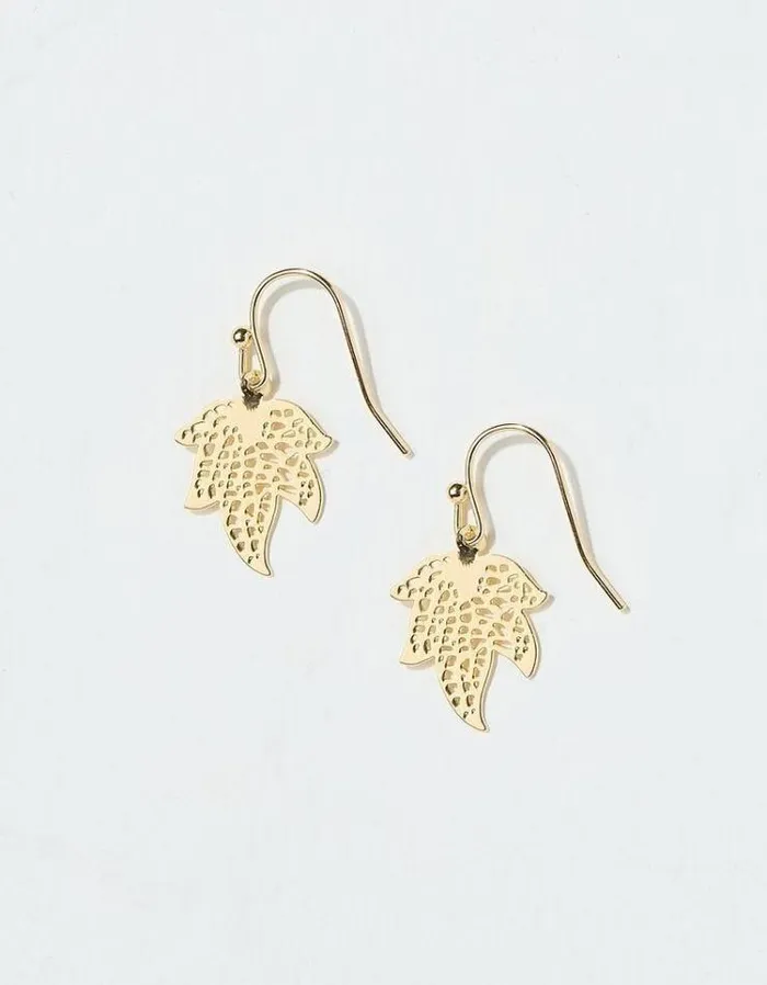 Women FatFace Jewelry Filagree Leaf Drop Earrings Gold