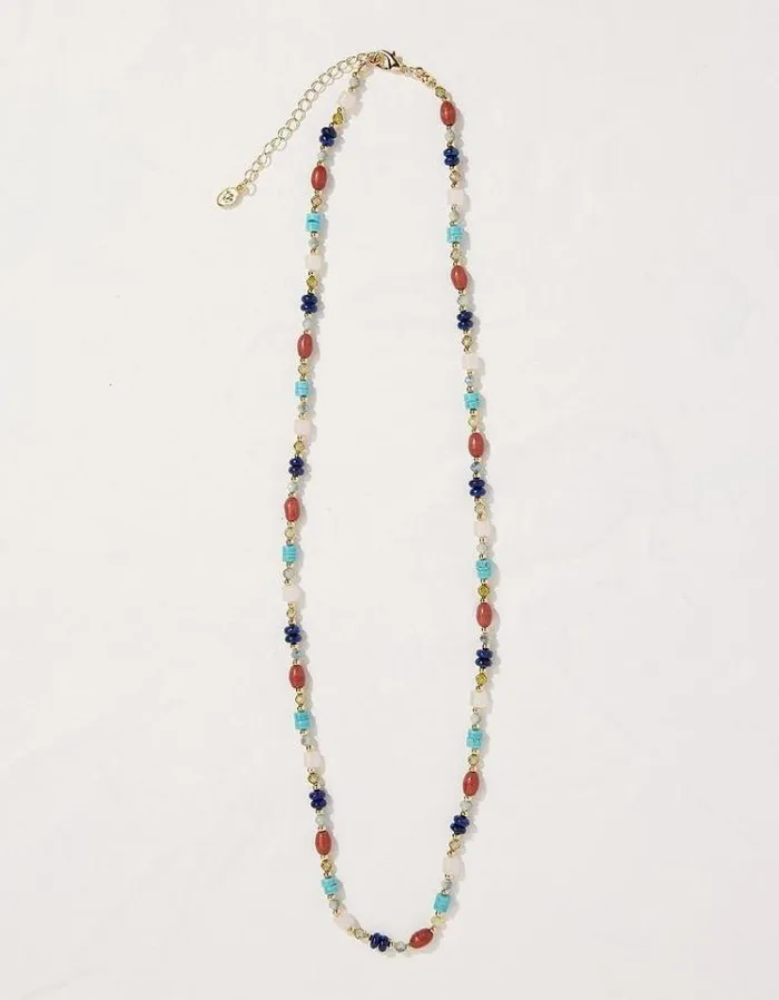 Women FatFace Jewelry Stone And Bead Necklace Multi