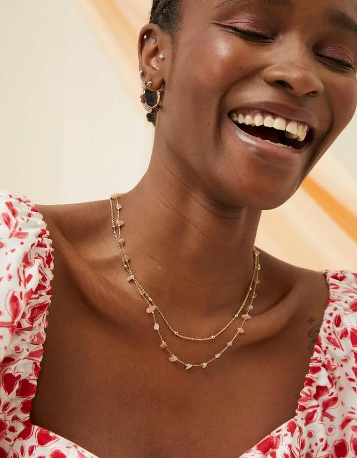 Women FatFace Jewelry Stone Layered Necklace Pink