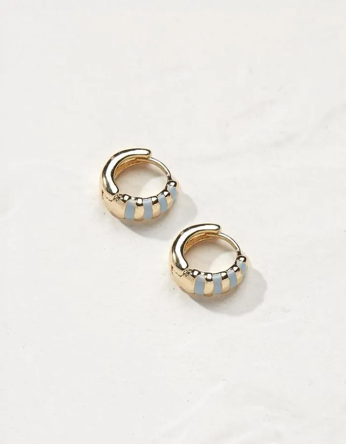 Women FatFace Jewelry Stripe Enamel Huggy Hoops Blue