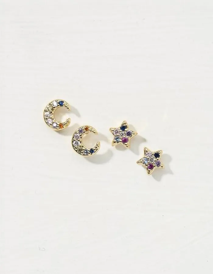 Women FatFace Jewelry Two Pack Star Studs Gold
