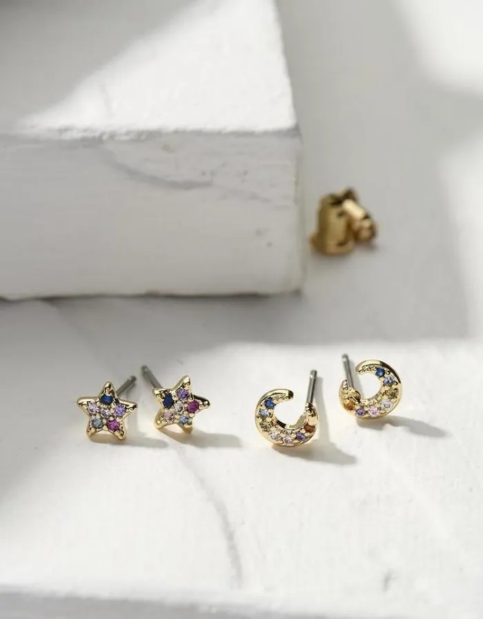 Women FatFace Jewelry Two Pack Star Studs Gold