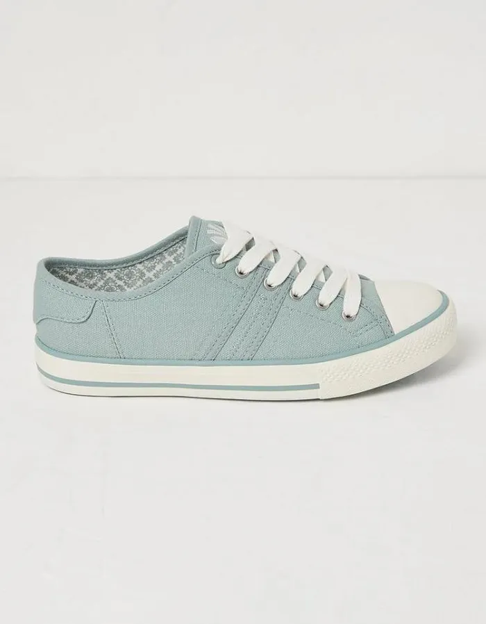 Women FatFace Sneakers Raya Canvas Lace Up Sneakers Dusky Green