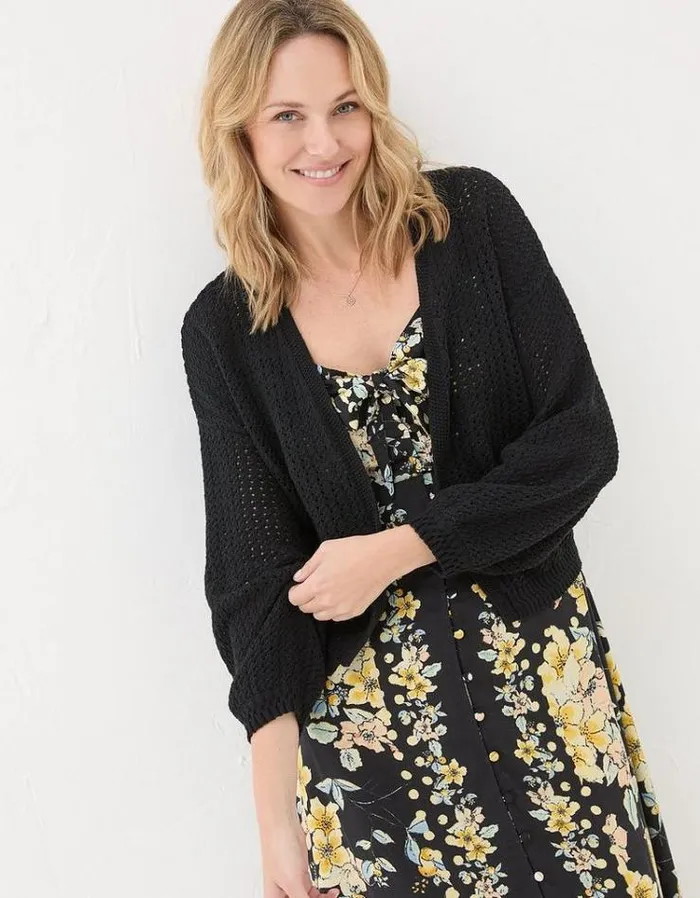 Women FatFace Sweaters and Cardigans Anna Open Stitch Cardigan Black