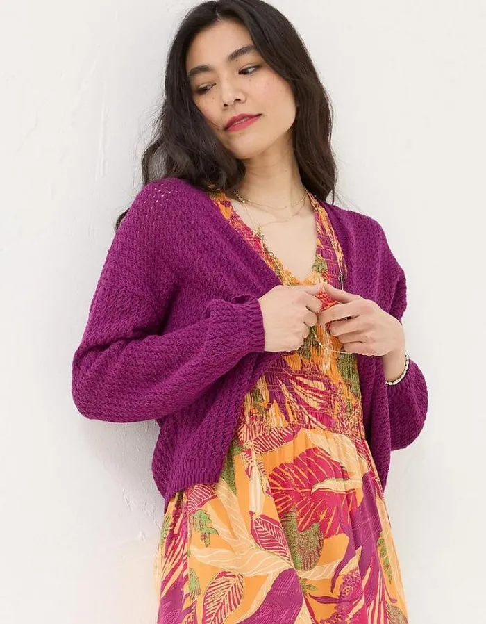 Women FatFace Sweaters and Cardigans Anna Open Stitch Cardigan Washed Burgundy