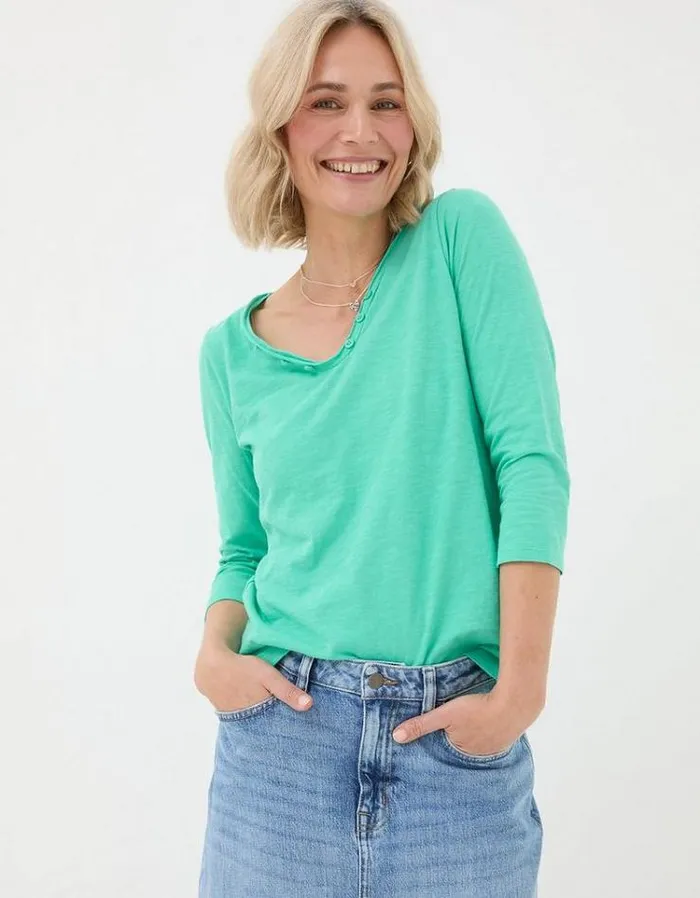 Women FatFace Tops and TShirts Organic Cotton Porter T Shirt Teal Green