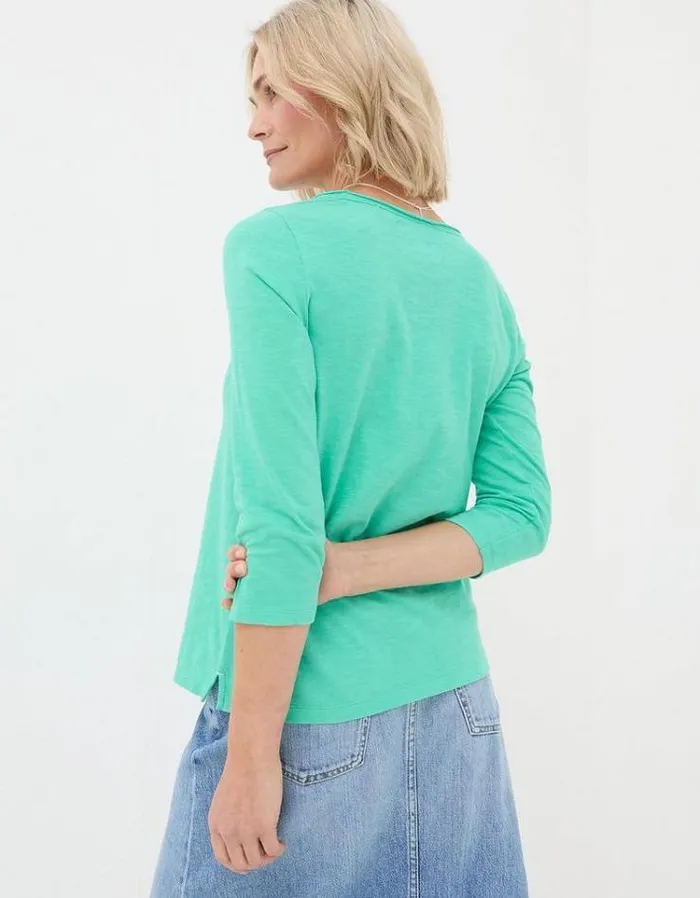 Women FatFace Tops and TShirts Organic Cotton Porter T Shirt Teal Green