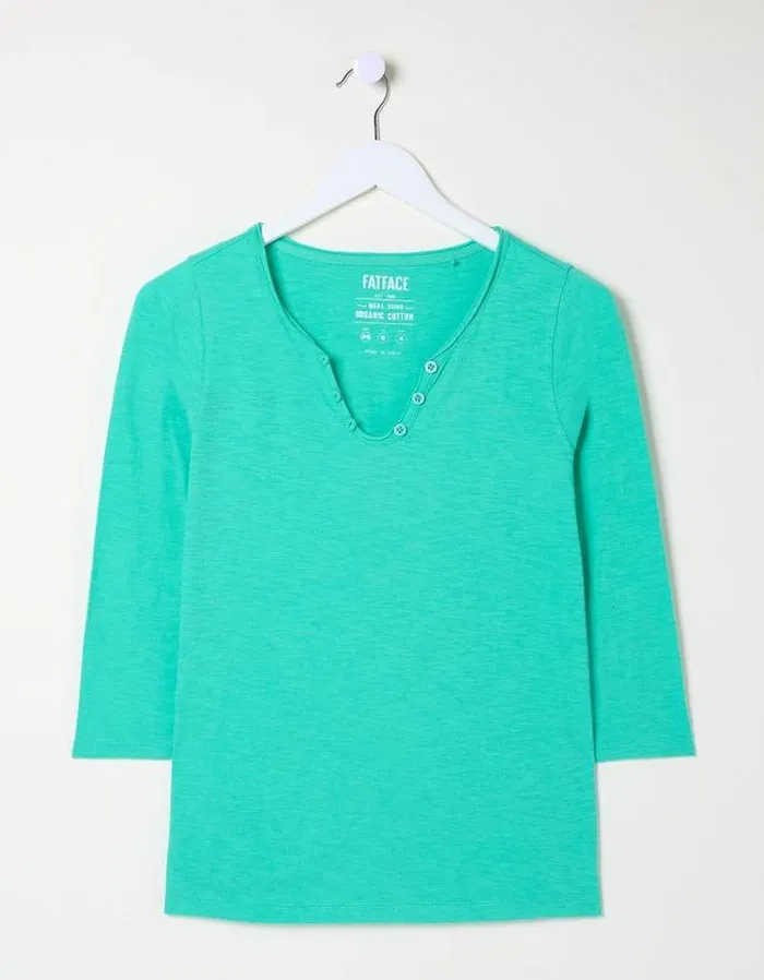 Women FatFace Tops and TShirts Organic Cotton Porter T Shirt Teal Green