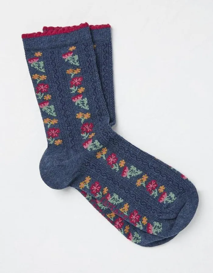 Women FatFace Underwear Socks and Tights 1 Pack Floral Socks Navy Marl