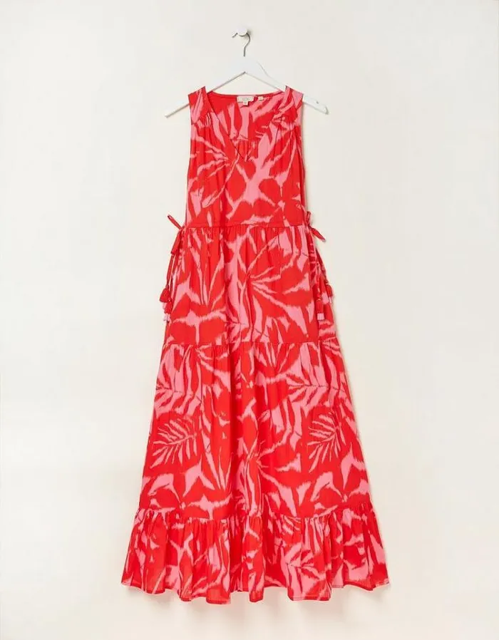 Women FatFace Women039s Sale Avery Ikat Leaves Midi Dress Bright Red