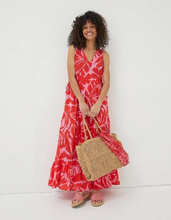 Women FatFace Women039s Sale Avery Ikat Leaves Midi Dress Bright Red