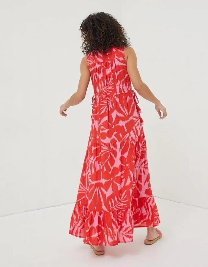 Women FatFace Women039s Sale Avery Ikat Leaves Midi Dress Bright Red