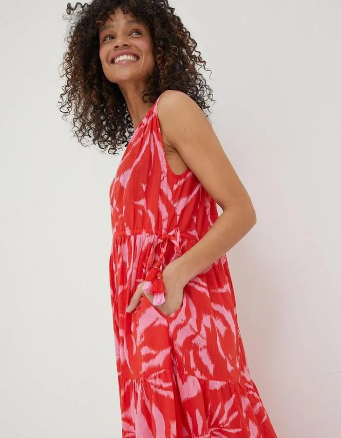Women FatFace Women039s Sale Avery Ikat Leaves Midi Dress Bright Red