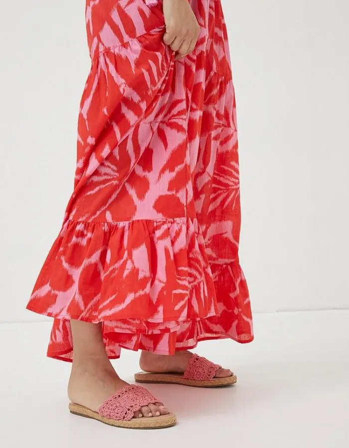 Women FatFace Women039s Sale Avery Ikat Leaves Midi Dress Bright Red