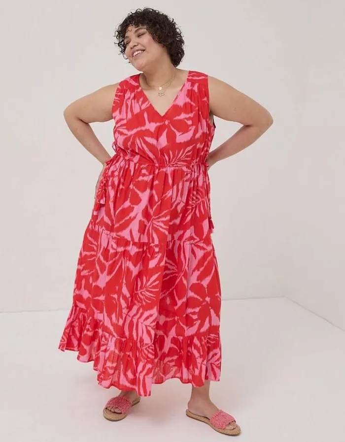 Women FatFace Women039s Sale Avery Ikat Leaves Midi Dress Bright Red