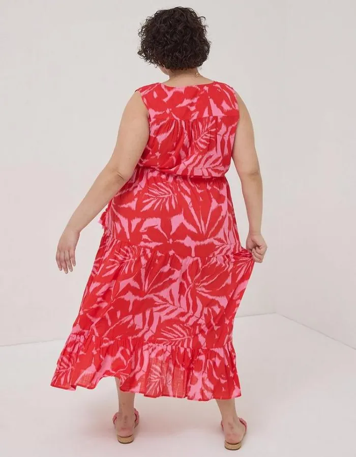 Women FatFace Women039s Sale Avery Ikat Leaves Midi Dress Bright Red