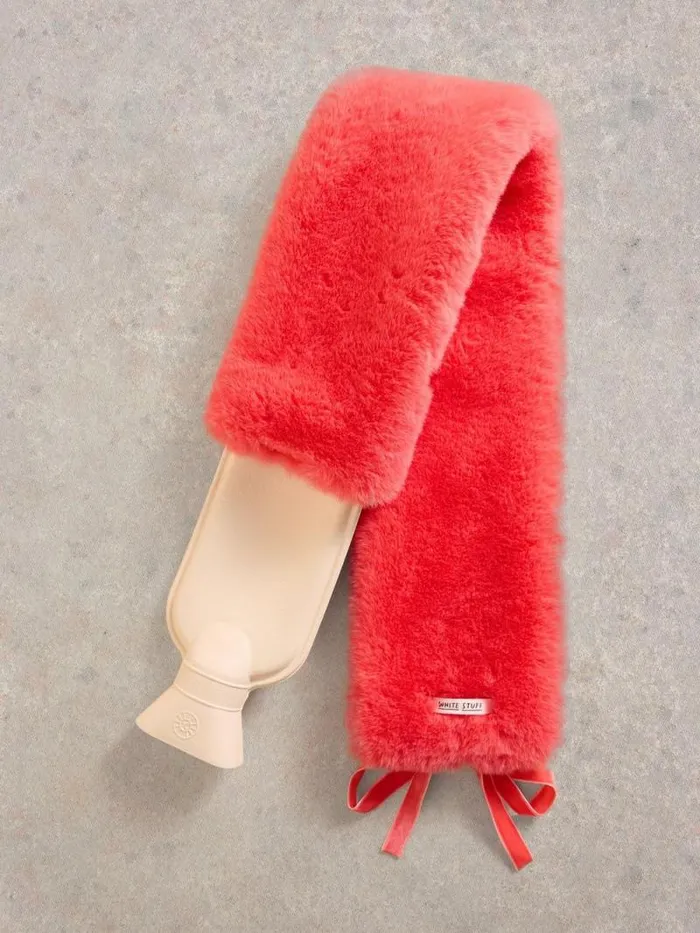 Women Faux Fur Long Hot Water Bottle Bright Pink White Stuff Nightwear