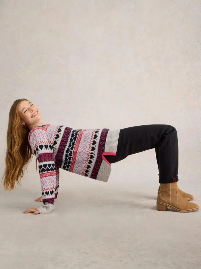 Women GABBY LONGLINE FAIRISLE Grey Multi White Stuff Knitwear Women GABBY LONGLINE FAIRISLE Grey Multi White Stuff Knitwear
