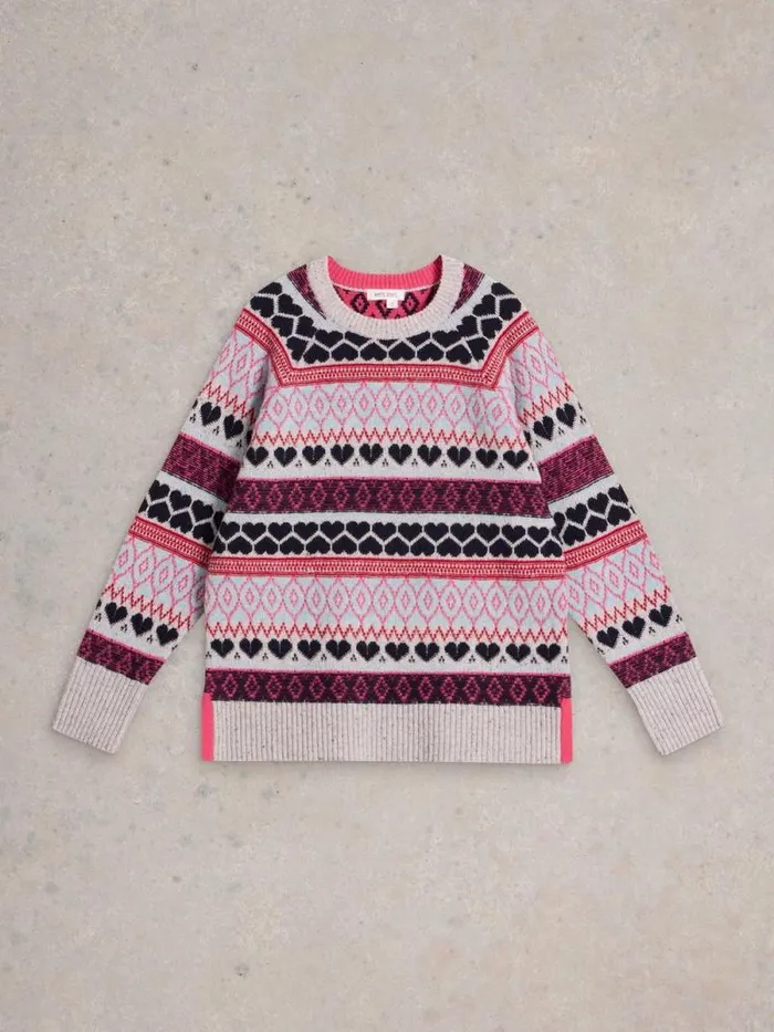 Women GABBY LONGLINE FAIRISLE Grey Multi White Stuff Knitwear Women GABBY LONGLINE FAIRISLE Grey Multi White Stuff Knitwear