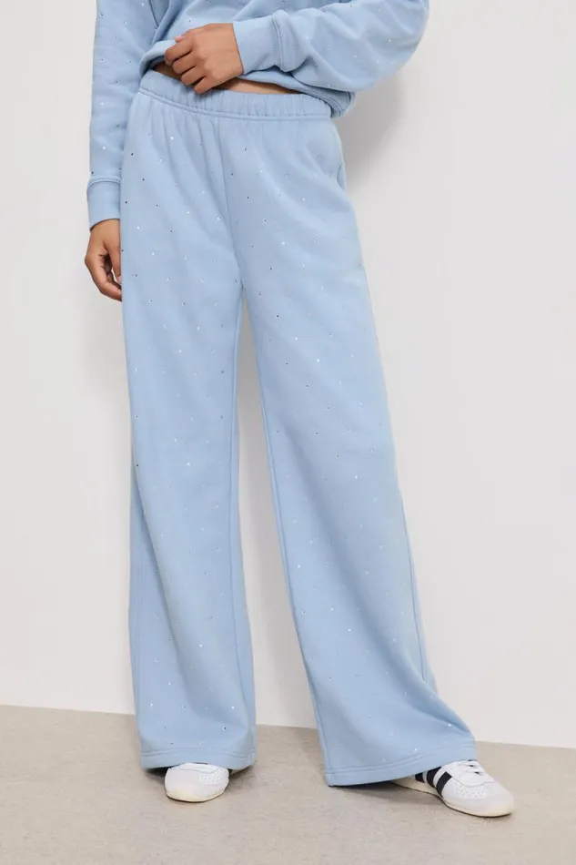 Women GOOD AMERICAN Pants CRYSTAL WIDE LEGSWEATPANTS Winter Sky001