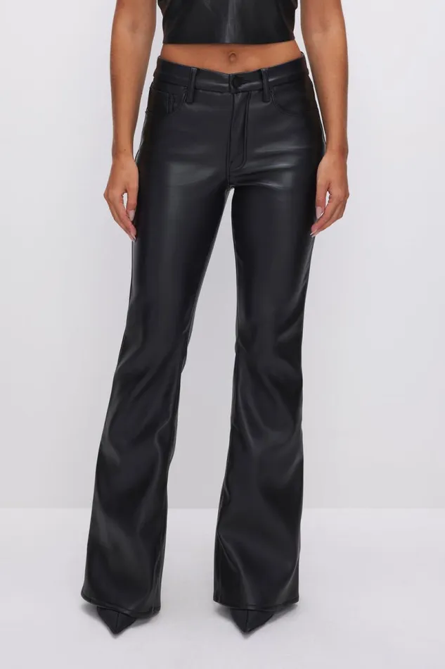 Women GOOD AMERICAN Pants GOOD LEGS FLARE FAUX LEATHERPANTS Black001