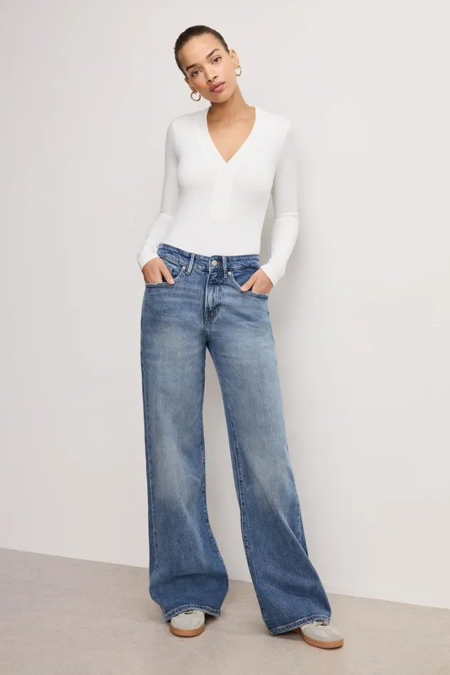 Women GOOD AMERICAN Tops RIBBED HENLEYBODYSUIT Ivory001 Women GOOD AMERICAN Tops RIBBED HENLEYBODYSUIT Ivory001