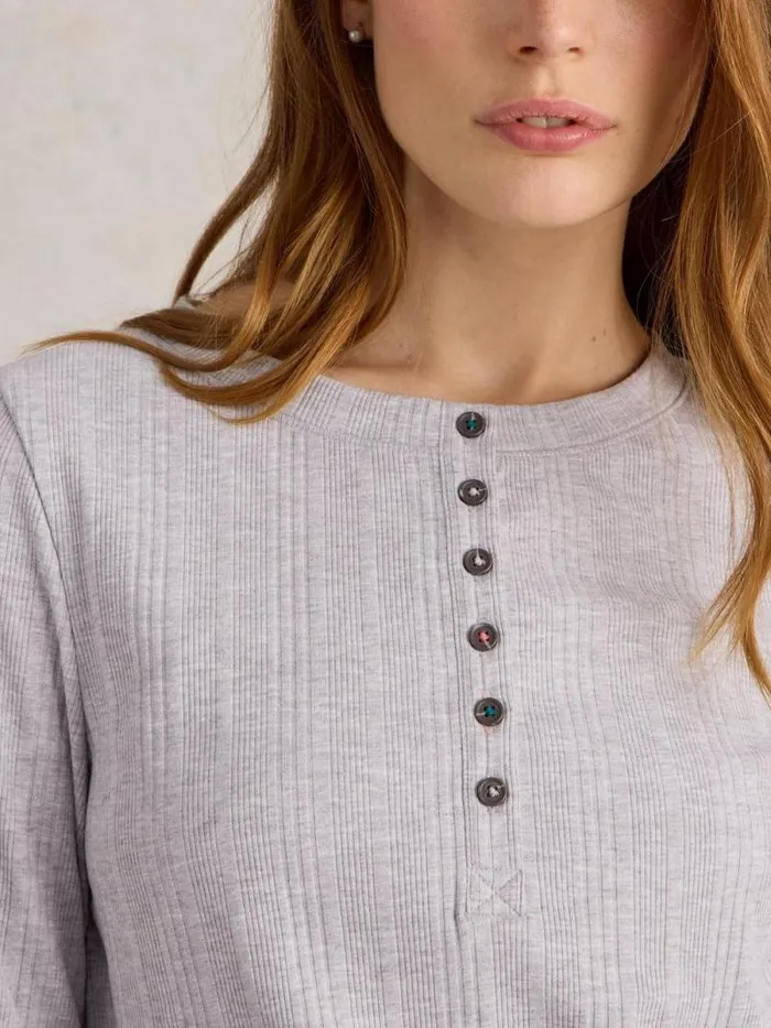 Women Hailey Rib Henley Jersey Top Grey Marl White Stuff Nightwear