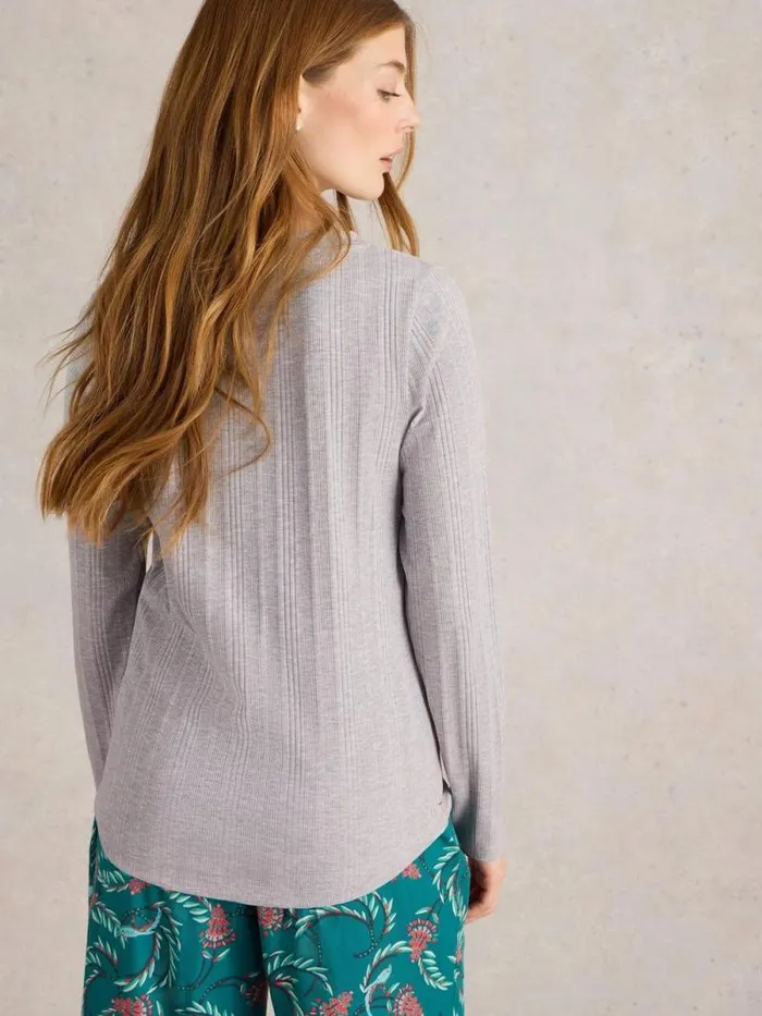 Women Hailey Rib Henley Jersey Top Grey Marl White Stuff Nightwear