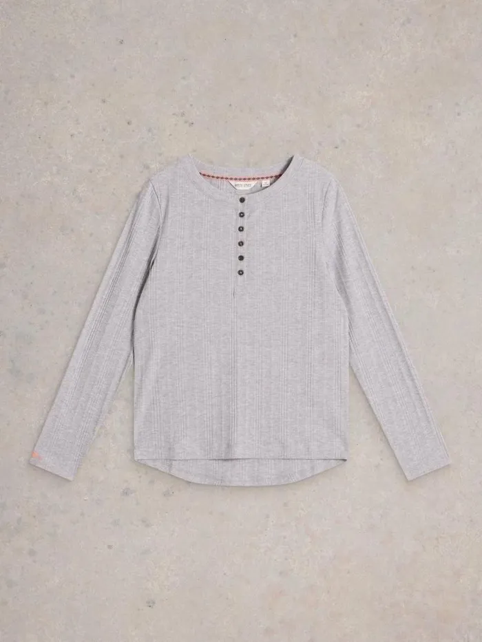 Women Hailey Rib Henley Jersey Top Grey Marl White Stuff Nightwear