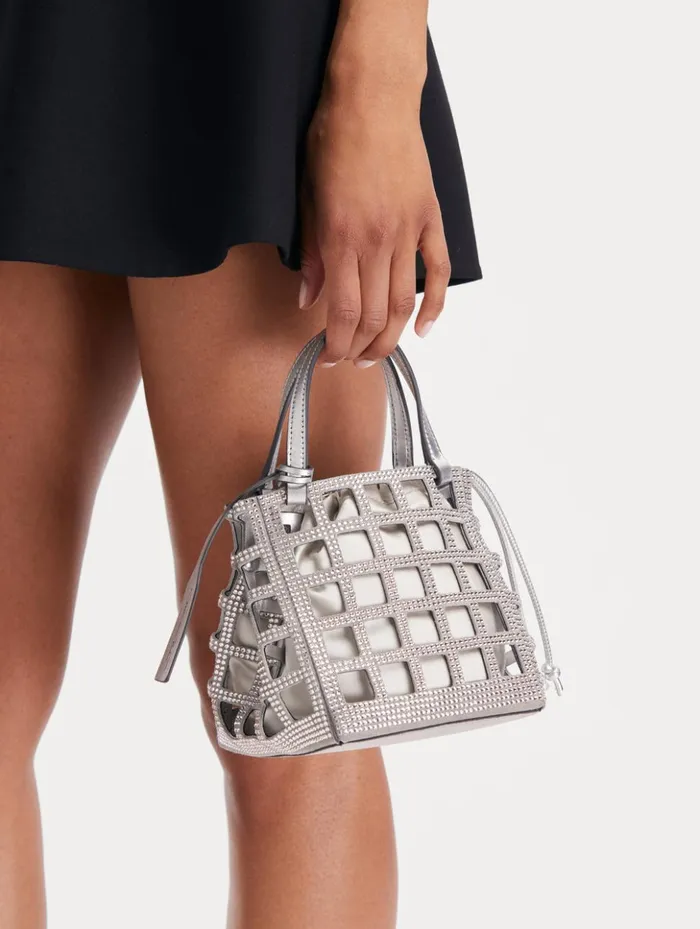 Women Handbags Oscar De La Renta Mini Crystal Grid Square Tote Silver Women Handbags Oscar De La Renta Mini Crystal Grid Square Tote Silver