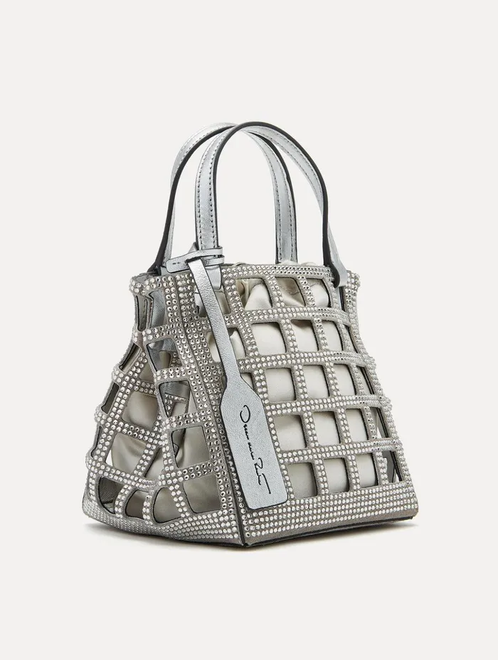 Women Handbags Oscar De La Renta Mini Crystal Grid Square Tote Silver Women Handbags Oscar De La Renta Mini Crystal Grid Square Tote Silver