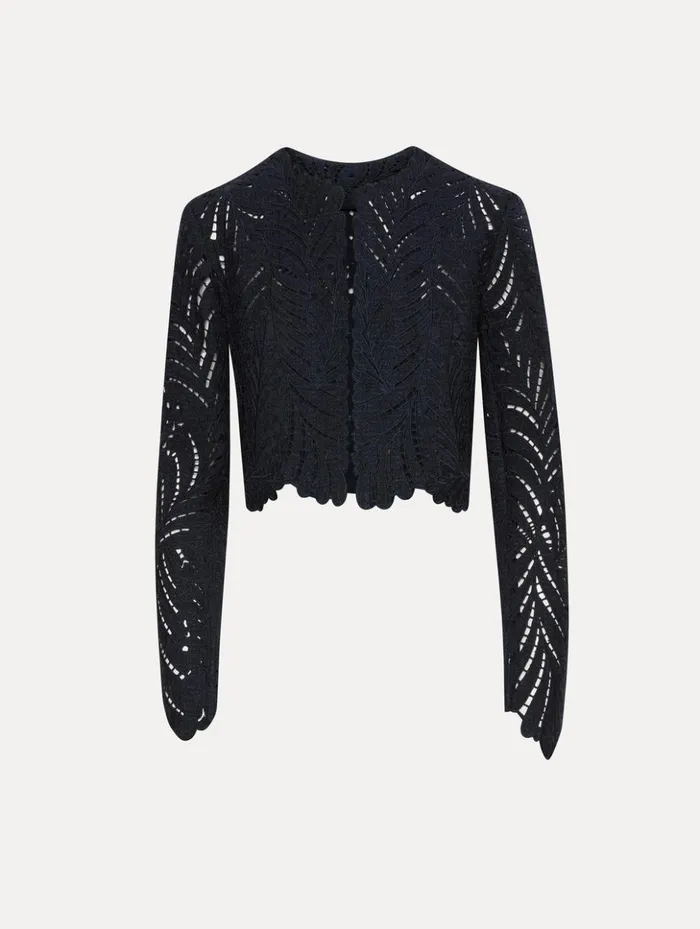 Women Jackets and Coats Oscar De La Renta Fern Cutout Tweed Jacket Navy