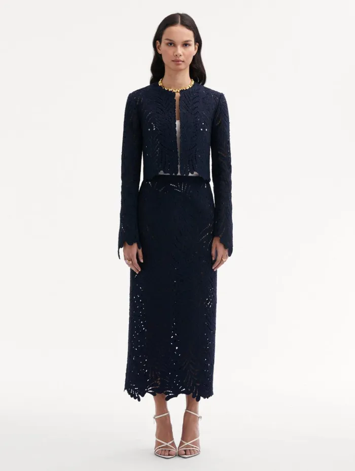 Women Jackets and Coats Oscar De La Renta Fern Cutout Tweed Jacket Navy Women Jackets and Coats Oscar De La Renta Fern Cutout Tweed Jacket Navy