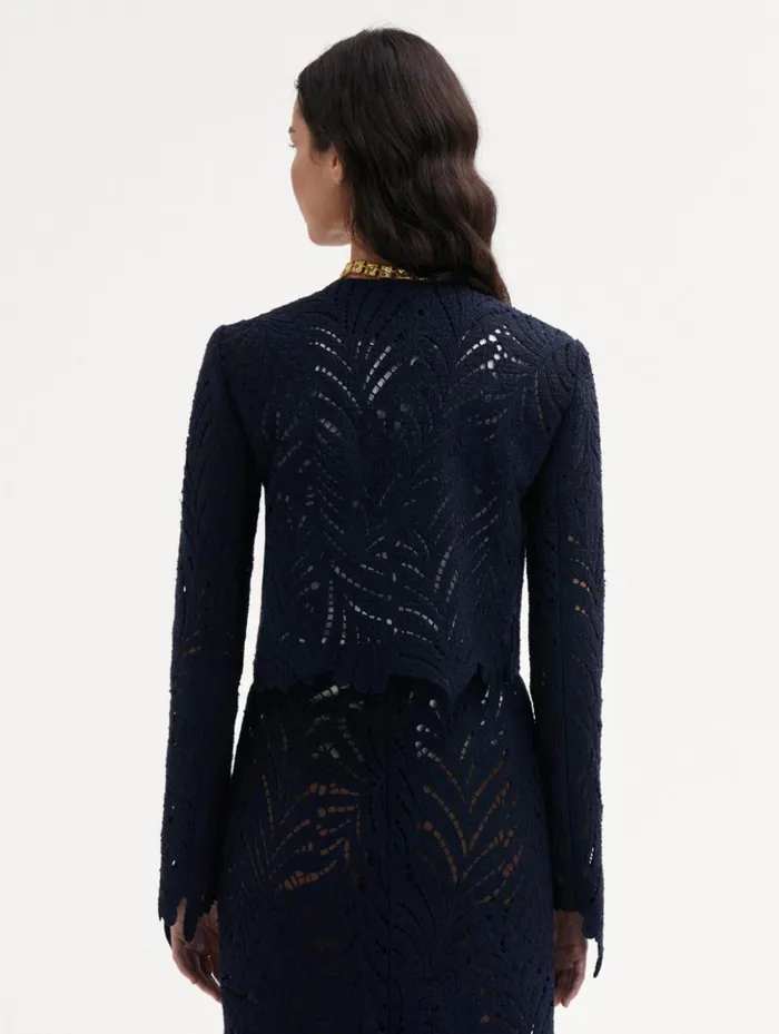 Women Jackets and Coats Oscar De La Renta Fern Cutout Tweed Jacket Navy Women Jackets and Coats Oscar De La Renta Fern Cutout Tweed Jacket Navy