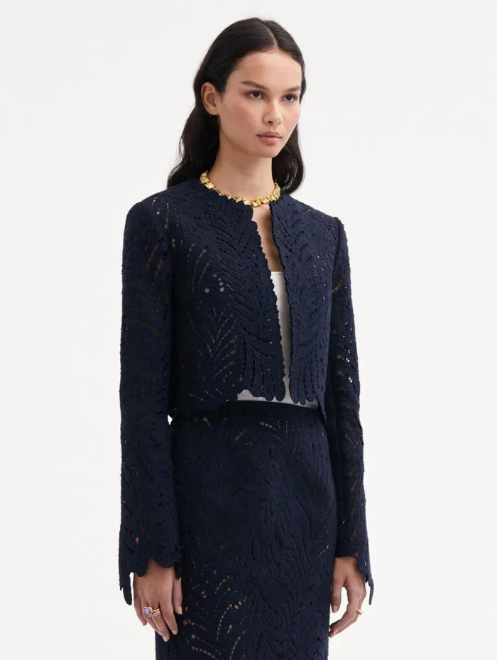Women Jackets and Coats Oscar De La Renta Fern Cutout Tweed Jacket Navy Women Jackets and Coats Oscar De La Renta Fern Cutout Tweed Jacket Navy
