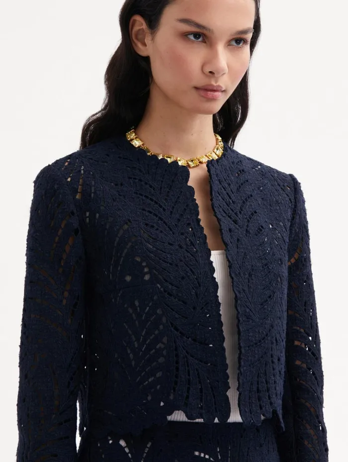 Women Jackets and Coats Oscar De La Renta Fern Cutout Tweed Jacket Navy Women Jackets and Coats Oscar De La Renta Fern Cutout Tweed Jacket Navy