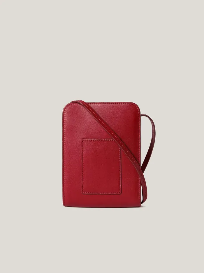 Women Leather Crossbody Phone Bag Red Jigsaw Leather