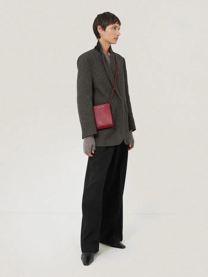 Women Leather Crossbody Phone Bag Red Jigsaw Leather