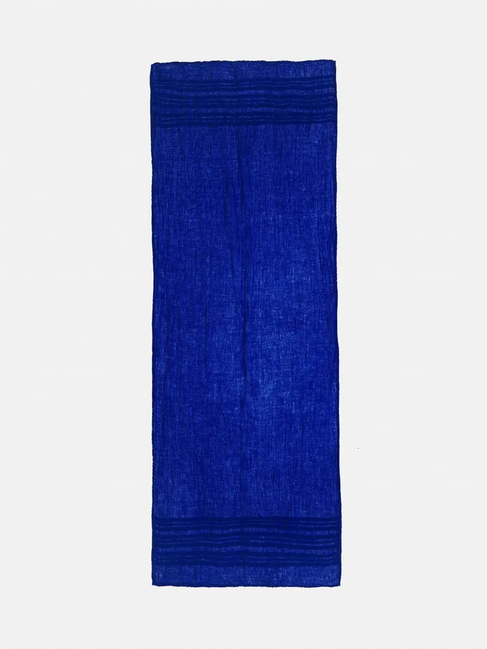 Women Linen Woven Scarf Blue Jigsaw Ponchos and Scarves