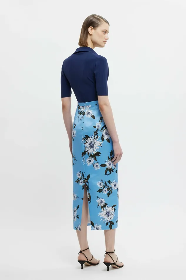Women Lorelei Skirt In Blue Floral Print Taffeta Faille Skirts Emilia Wickstead