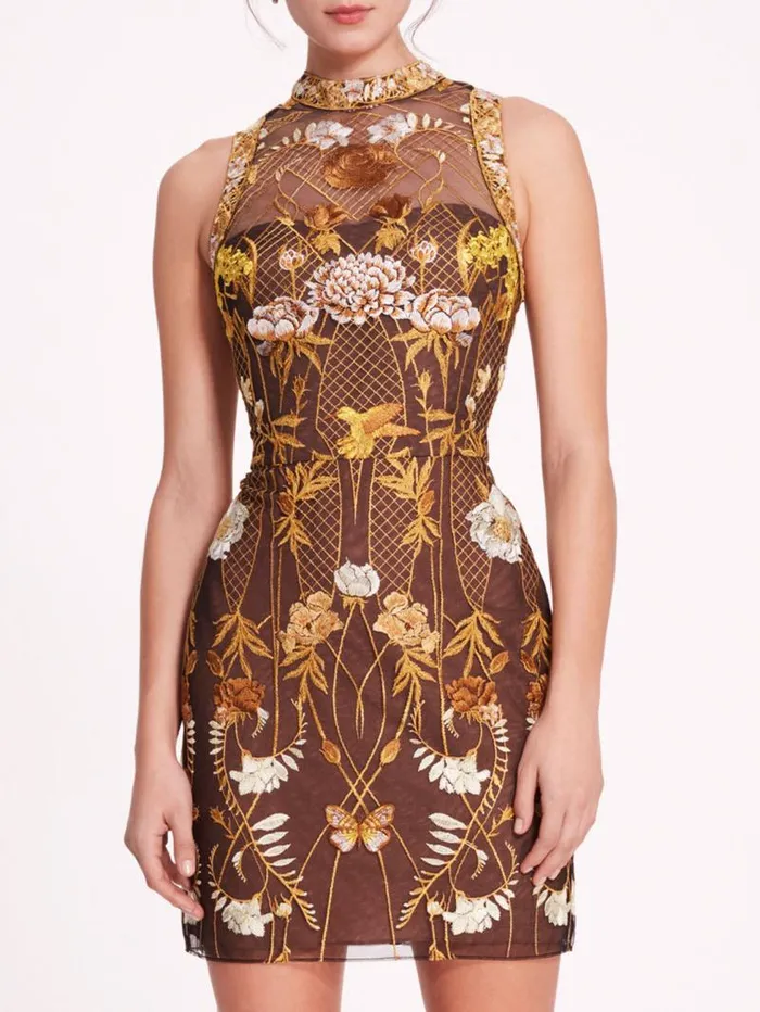 Women Marchesa Marchesa Notte High Neck Tulle Mini Dress Yellow