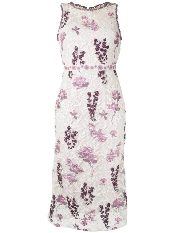 Women Marchesa Marchesa Notte Sleeveless Floral Guipure Dress Ivory Lilac
