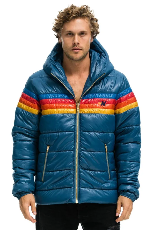 WomenMen Outerwear Aviator Nation 4 STRIPE LUXE TREKKER JACKET 8211 GLOSSY DEEP BLUE
